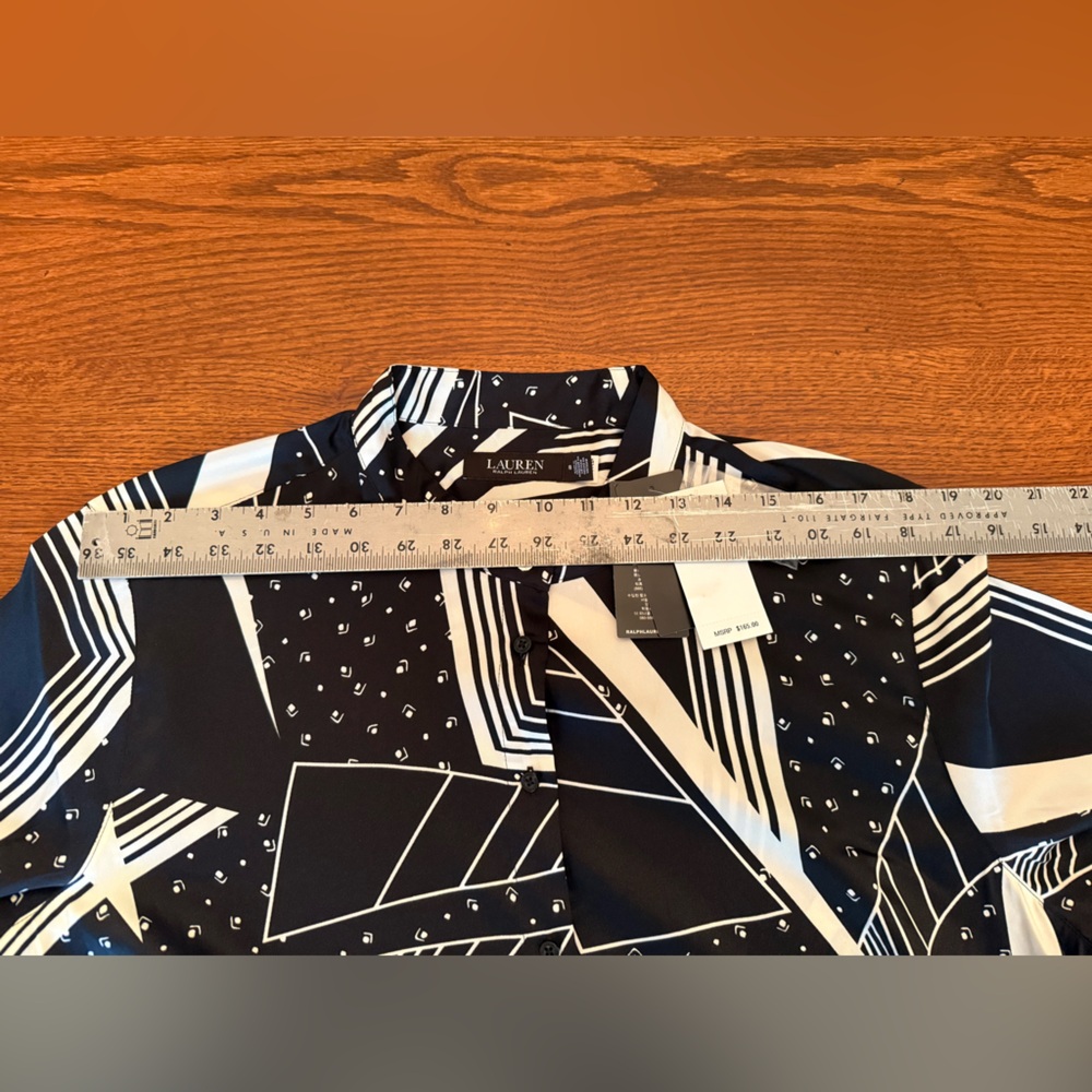 NWT Ralph Lauren Geo-Print Belted Sateen Silky Twill Shirtdress Black Cream 18 - Picture 8 of 16